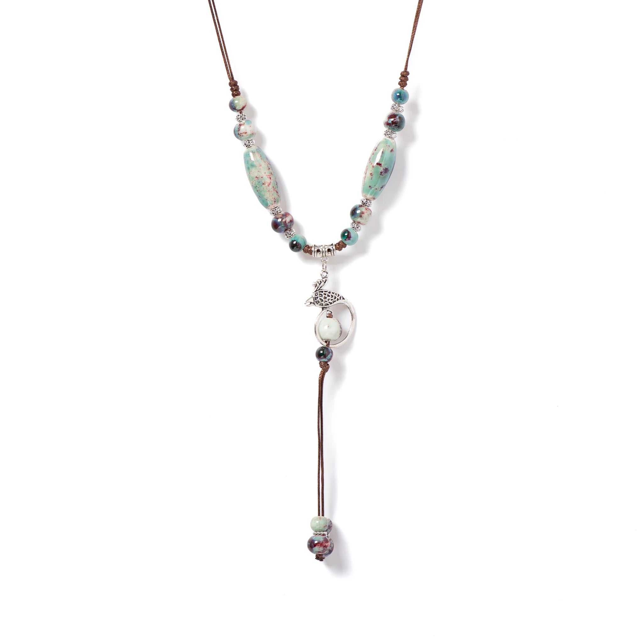 Phoenix Ceramic Bead Long Tassel Necklace Jewelry