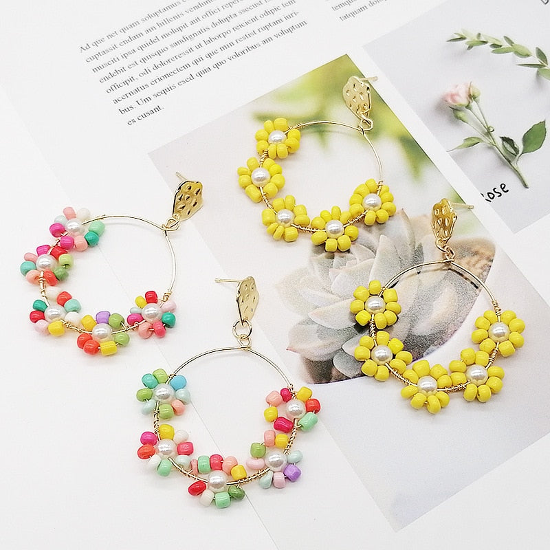 Fashion Boho Earrings For Women Colorful Style Sweet Flower Earrings Jewelry Spring Summer Floral Beaded Earrings Accessories
