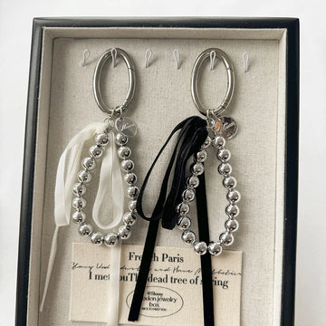 Elegant Pearls Ribbon Bowknot Bag Hanging Decoration Mobile Phone Keychain Luxury Retro Beads Key Rings Jewelry Girl Accessories - Charlie Dolly