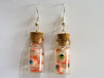 Halloween earrings Eyeballs in a Bottle Earrings Miniature Bottle Eyeball earrings Bottle of Eyes Halloween Jewelry - Charlie Dolly