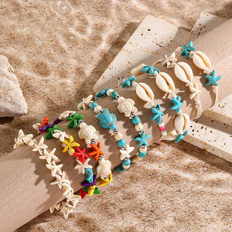 Blue Starfish and Sea Turtle Beaded Friendship Bracelet