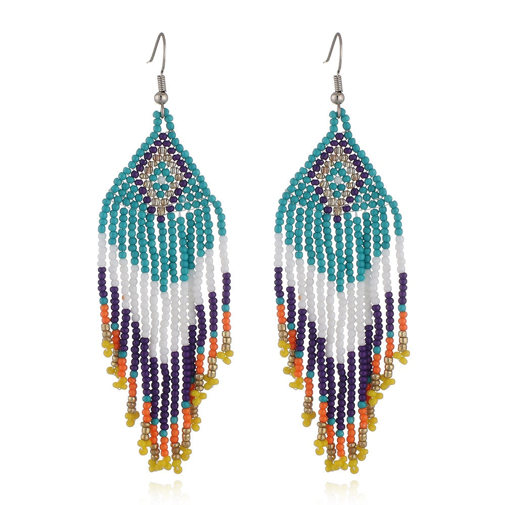 LIMAX New Arrival Colored Beads Earrings Niche Ethnic Style Handmade Jewelry Personality Bohemian Tassel Earrings
