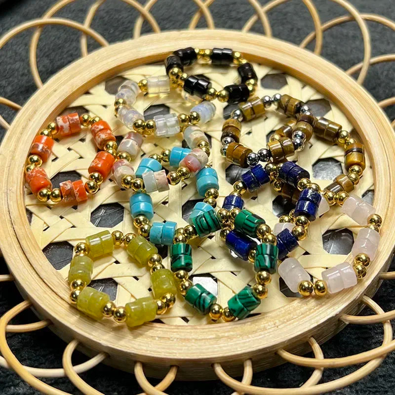 Boho 2*4mm Natural Stone Rings Women Handmade Jewelry Friendship Gifts Agate Tigereye Opal Statement Ring Stainless Steel Beads - Charlie Dolly