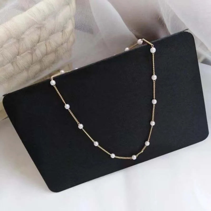 Kpop Pearl and Chain Bead Choker Necklace