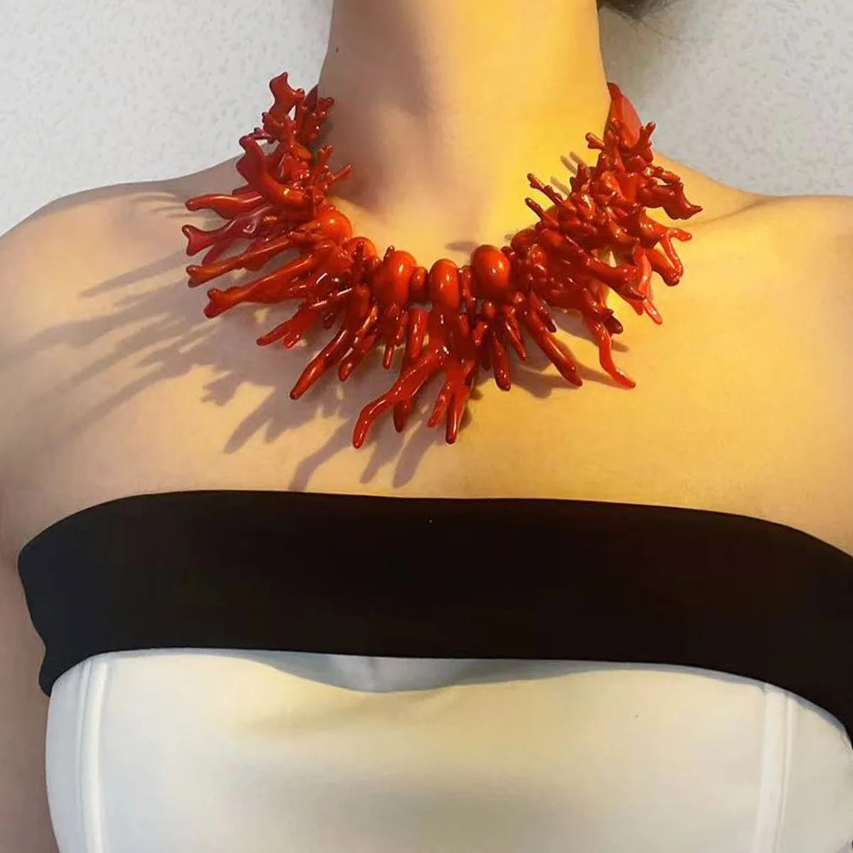 Red Resin Coral Double Layer Necklace Jewelry