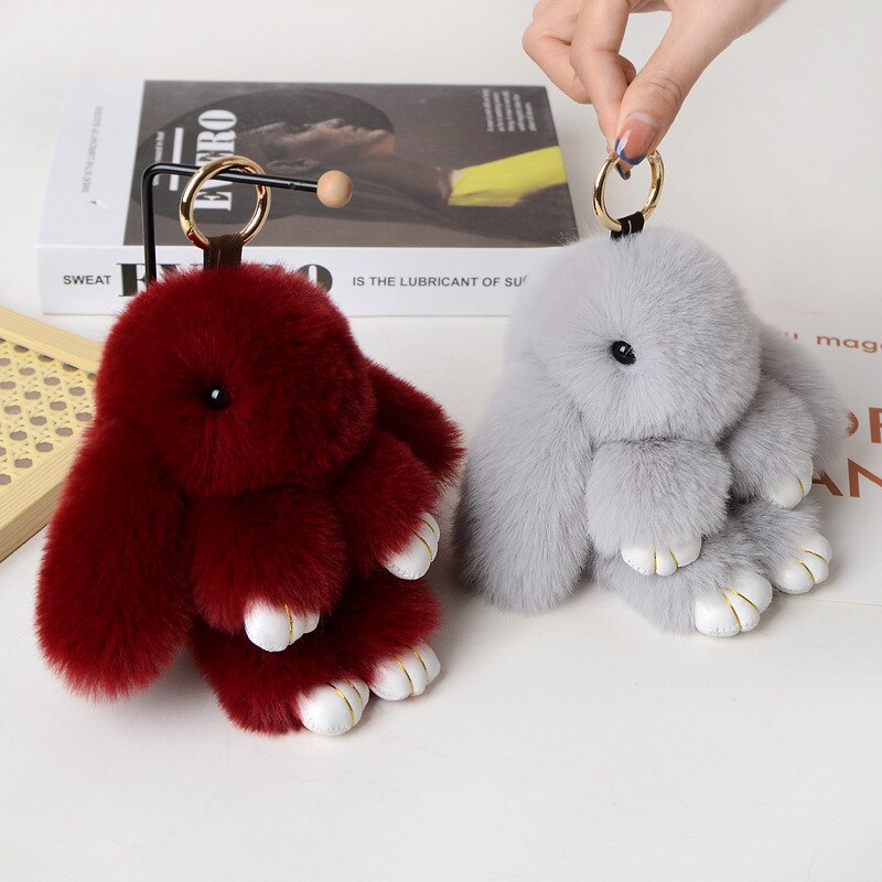 15CM Charm Real Fur Pompom Rabbit Keychain For Luxury Women Bag Men Car KeyRing Girl Gifts Cute Doll Plush Key Chains Pendent