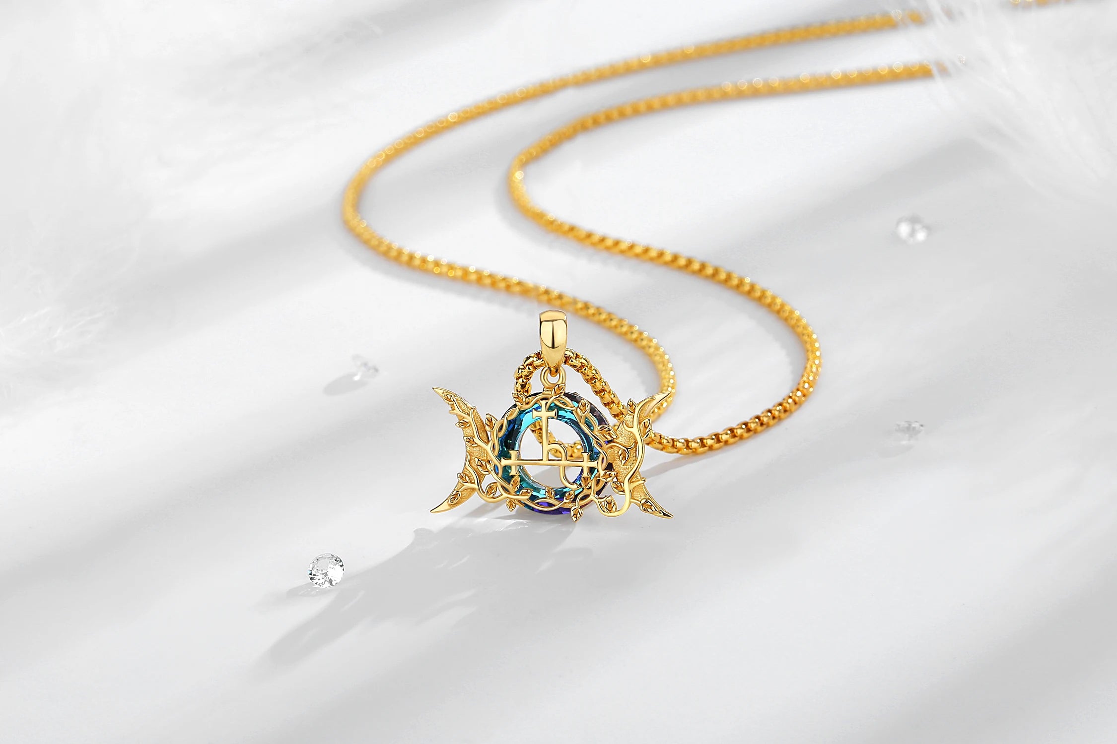 Lilith Sigil Triple Moon Necklace, S925 Silver with 18K Gold
