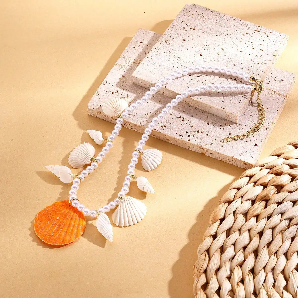 Blue Seashell Irregular Pendant Boho Necklace