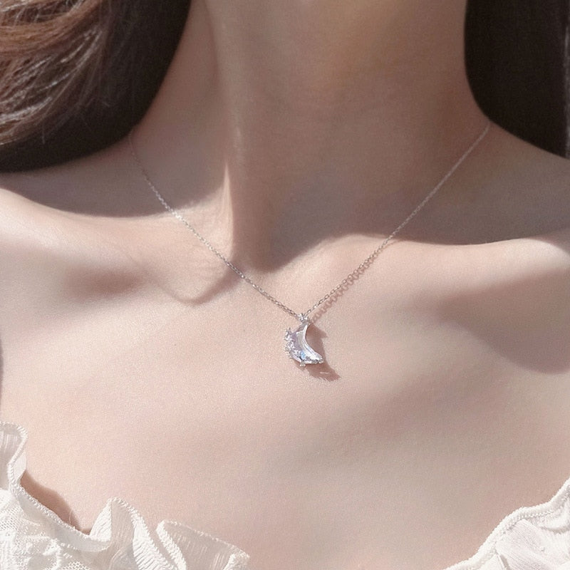LATS Discoloration Moon Stainless Steel Chain Necklace Korea Colorful Glazed Stone Pendant Necklaces for Women Fashion Jewelry