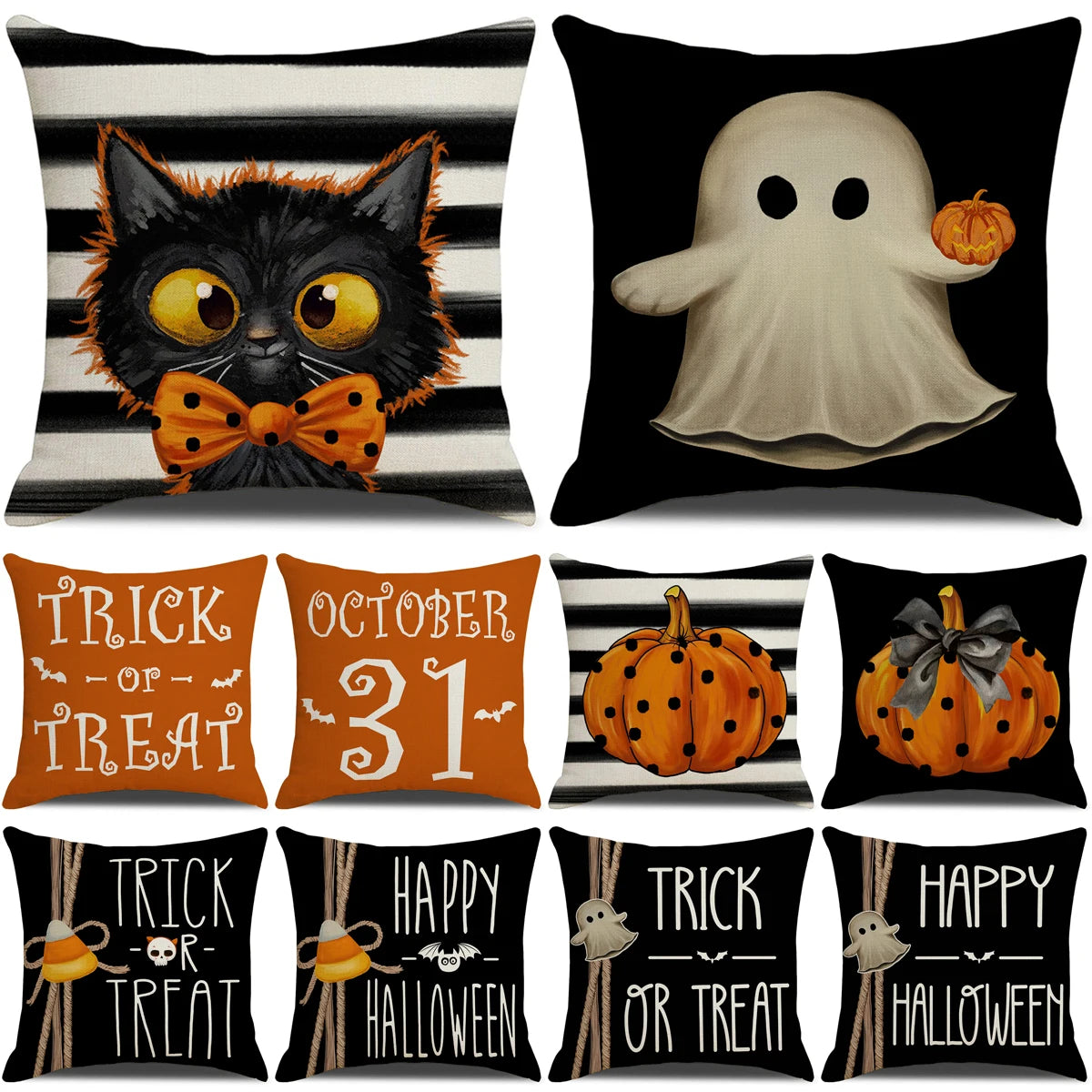 2024 Halloween Cushion Cover Halloween Decoration for Home Ghost Pumpkin Bat Pillowcase Horror Trick Or Treat Party Supplies - Charlie Dolly