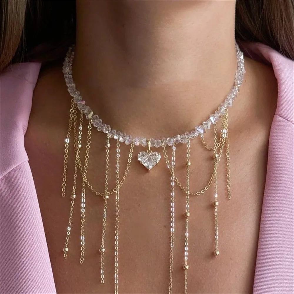 Crystal Star Pendant Tassel Necklace Jewelry
