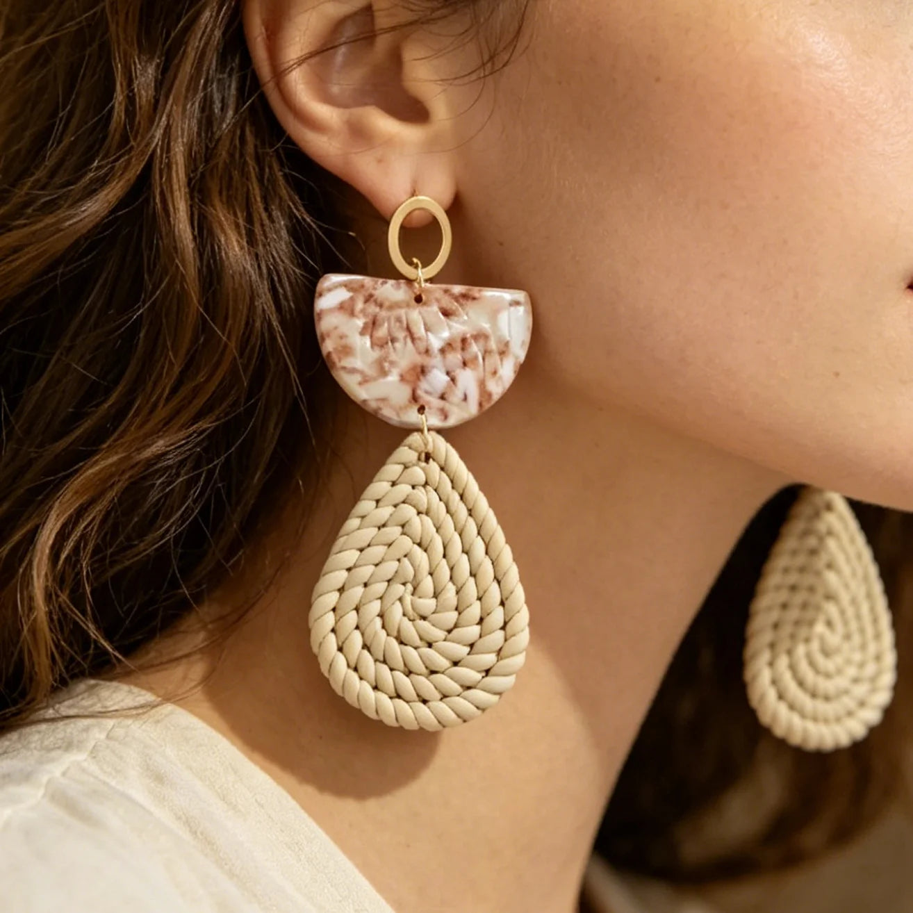 Woven Marbled Arch Teardrop Boho Earrings Jewelry