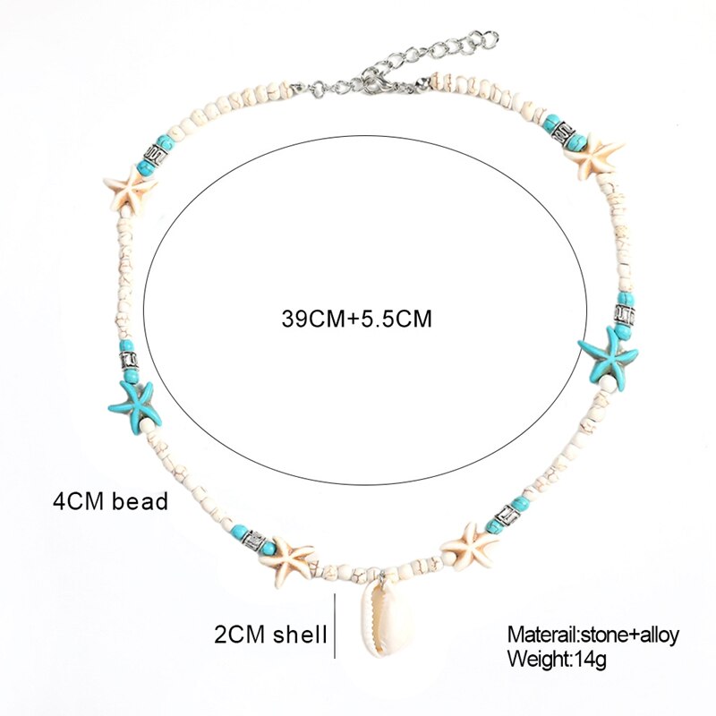 Bohemian Natural Stone Shell Pendant Short Necklace for Women Starfish Beads Chokers Female Collar Summer Jewelry