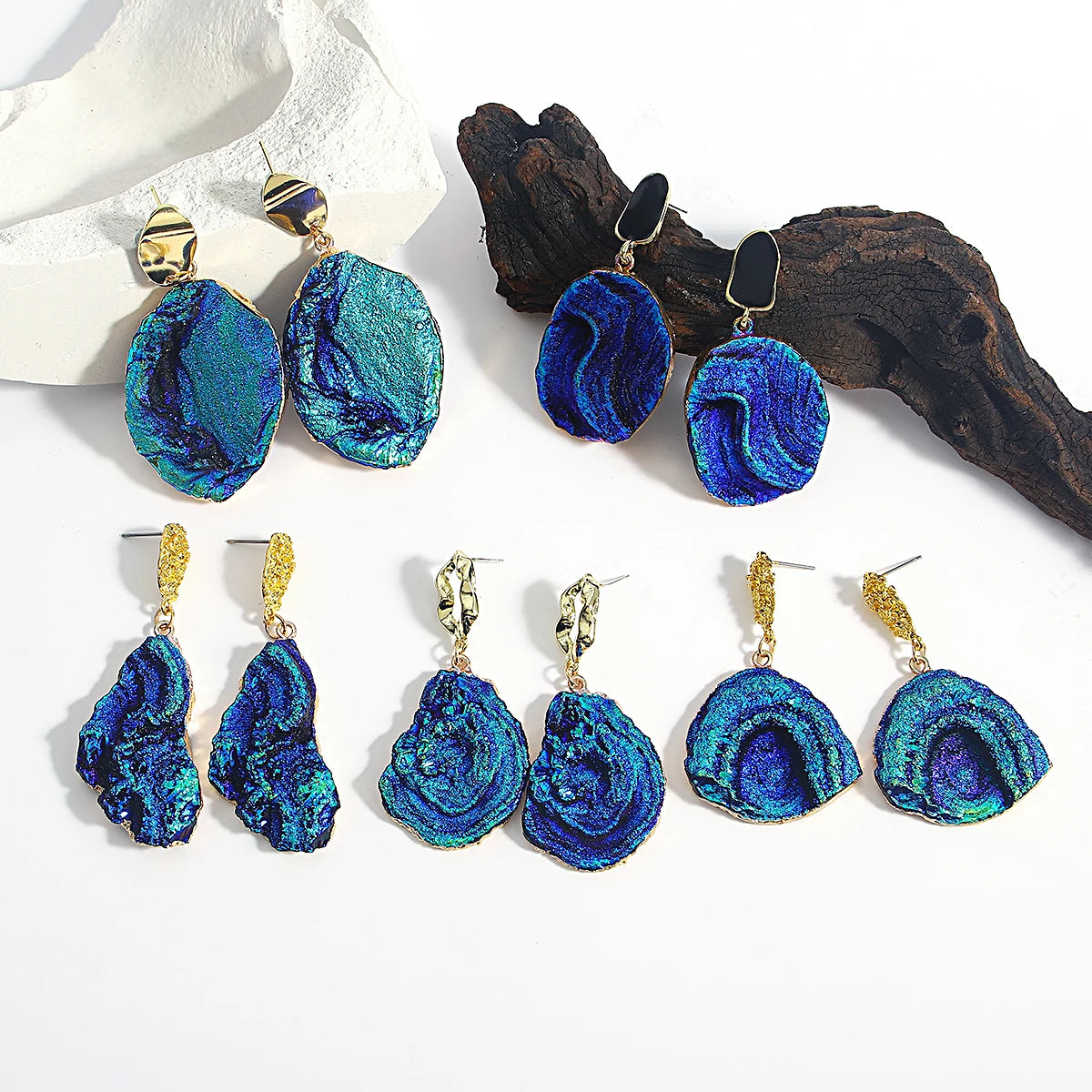 Volcanic Rock Abstract Drop Earrings, Starry Night Boho Jewelry