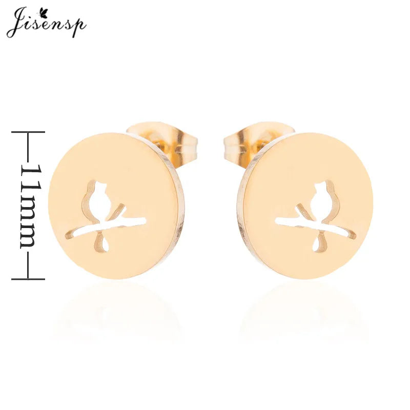 Bird On Branch Stud Earrings, Vintage Nature Boho Jewelry