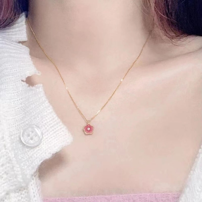 Peach Blossom Barbie Pink Gentle Reiki Ins Temperament High Sense Sweet Golden Jewelry Necklace for Women Bulk Items Whole
