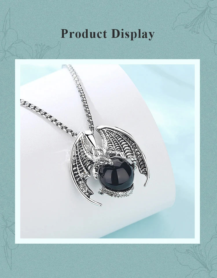 Natural Obsidian Dragon Ball Pendant Necklace, Black Healing Crystal Protection Amulet