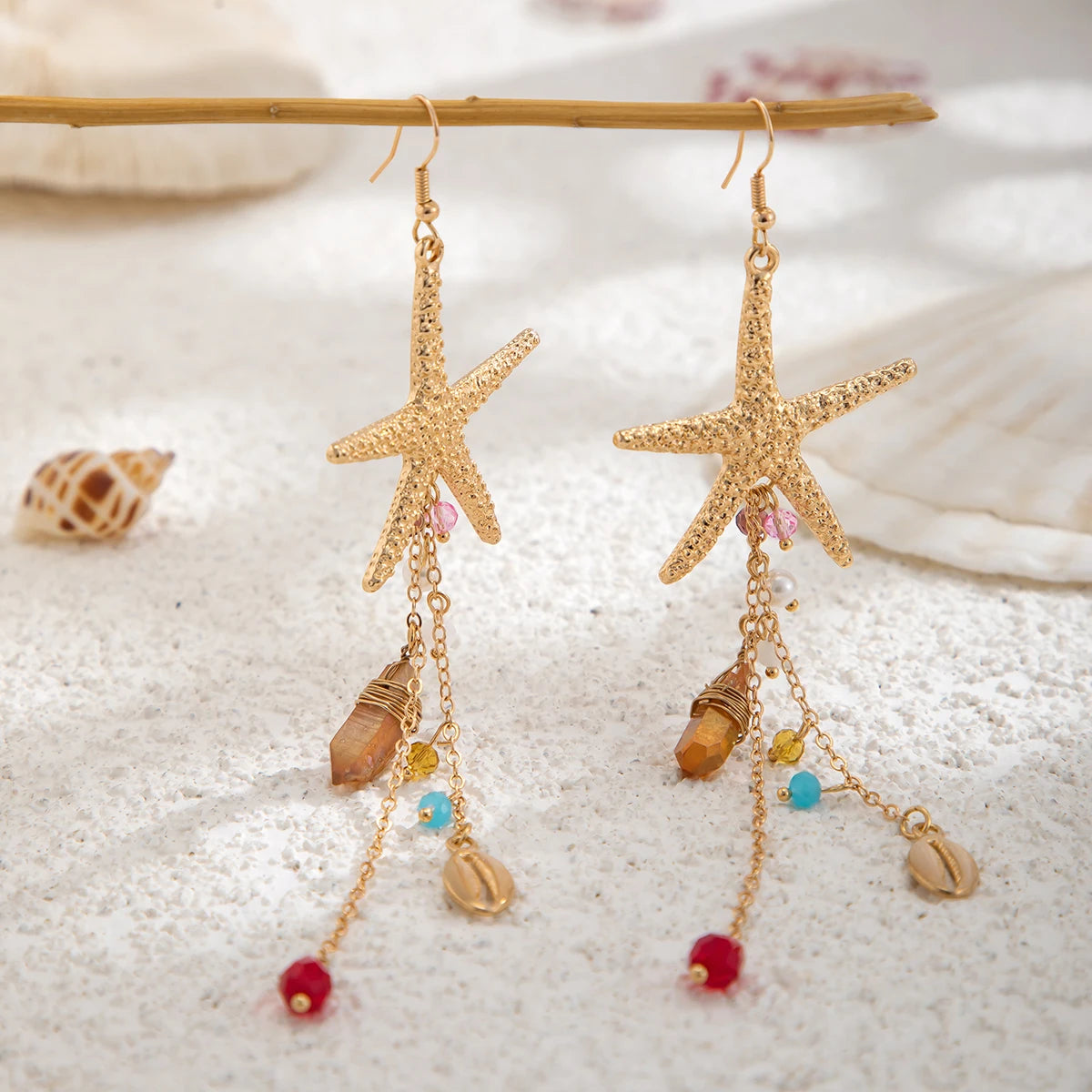 Starfish Jellyfish Pearl Crystal Tassel Earrings Jewelry