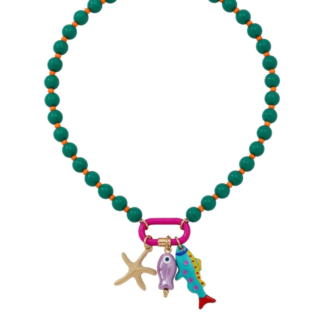 Fish, Starfish and Shell Colorful Handmade Boho Necklace