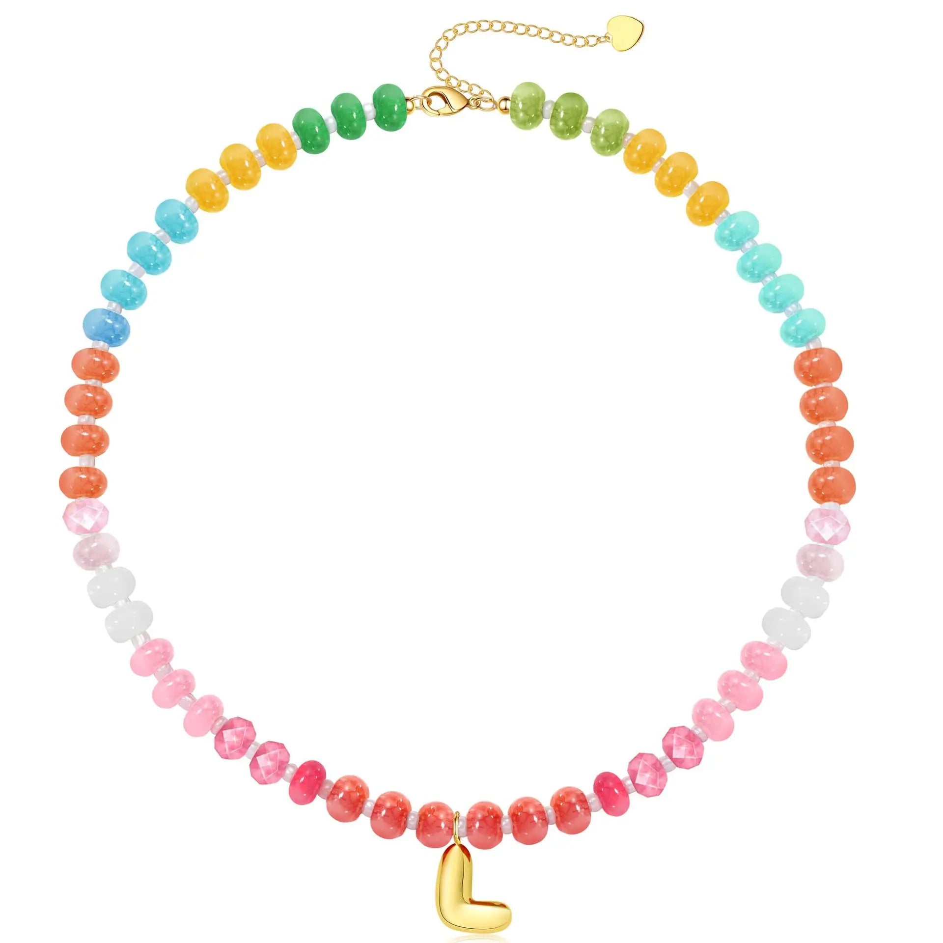 Initial Letter Stone Bead Choker