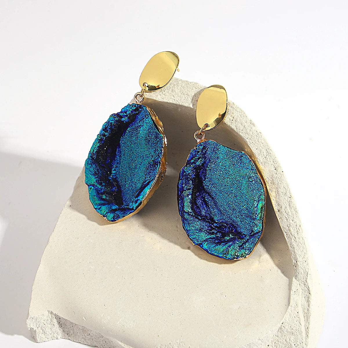 Volcanic Rock Abstract Drop Earrings, Starry Night Boho Jewelry