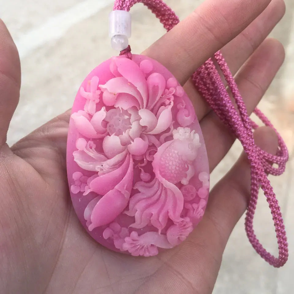 Peach Blossom Jade & Natural Opal Palace Style Sweater Chain Necklace, Fairy Talisman