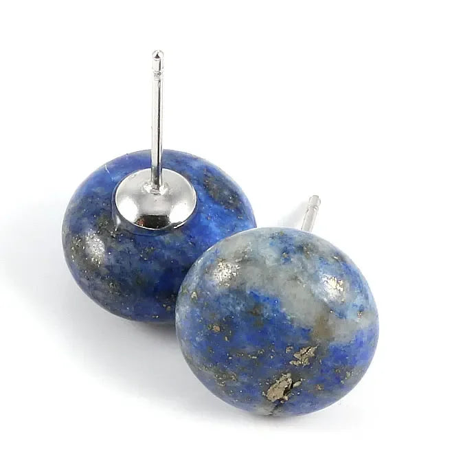 Natural Stone Rose Quartzs Earrings Stud Jewelry Flat Round Crystal Lapis Lazuli Earring Gifts for Women Size 12x8x20mm - Charlie Dolly