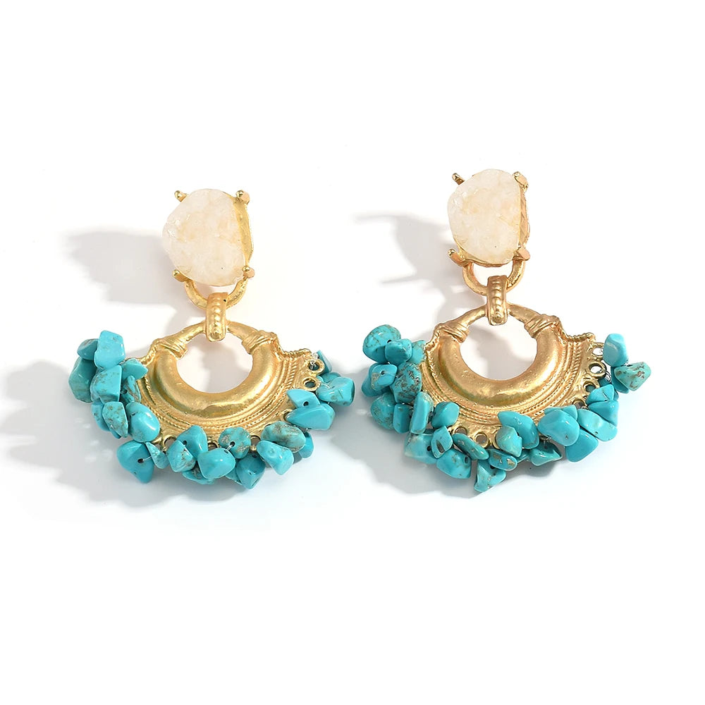 Resin Stone Beaded Drop Earrings, Vintage Statement Boho Jewelry