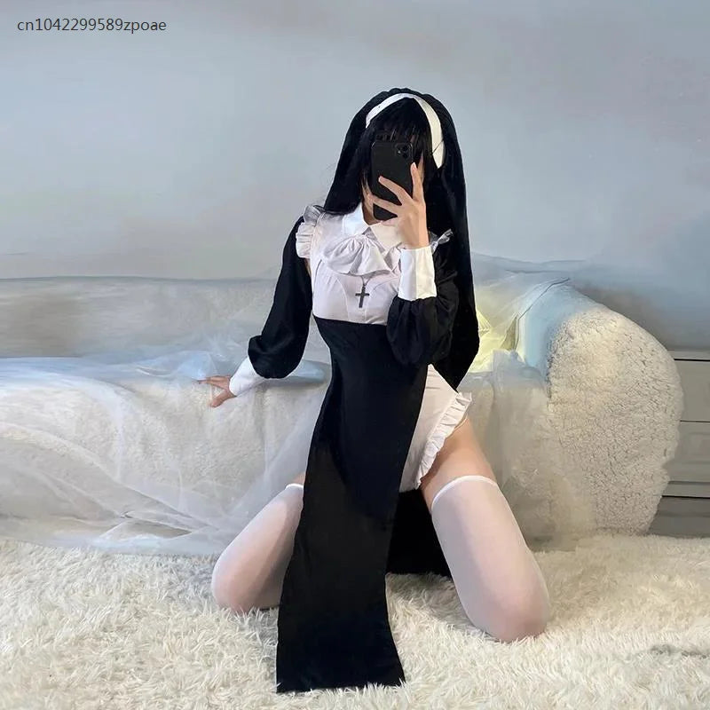 Cute Women Anime Nun Costume Cosplay Shows Outfit Sexy Ladies Halloween Performance Fancy Dress Up Sister Cos Uniform - Charlie Dolly