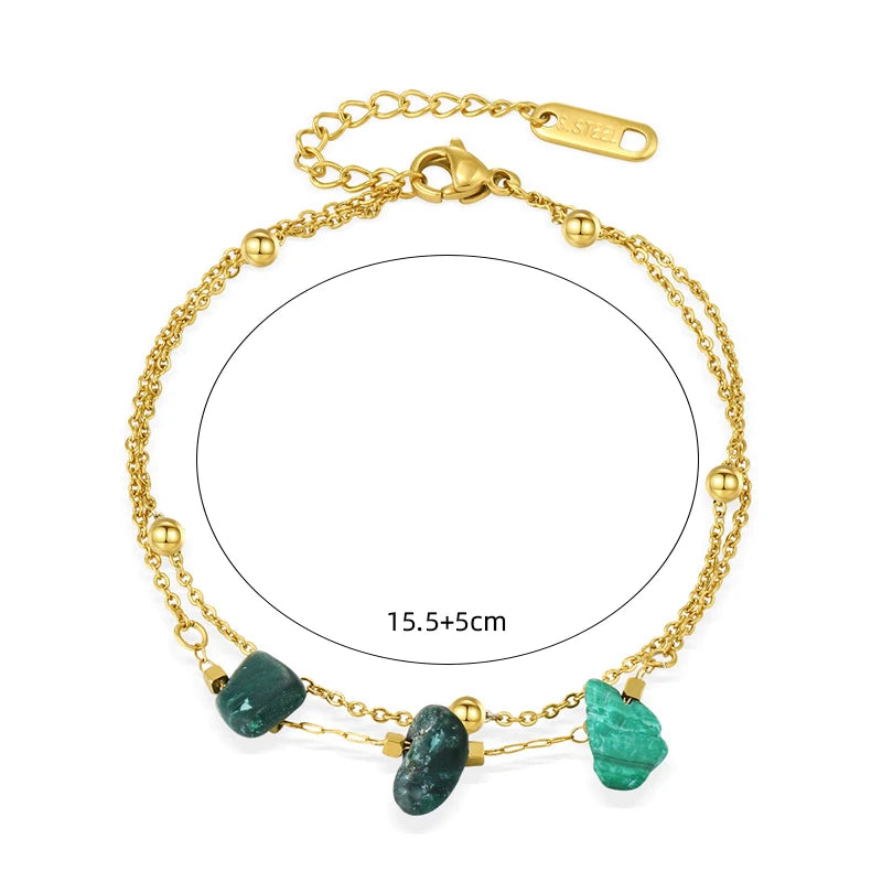 WILD & FREE Boho Vintage Green Natural Stone Bracelets for Women Stainless Steel Trendy Charms Aesthetic Jewelry Set - Charlie Dolly