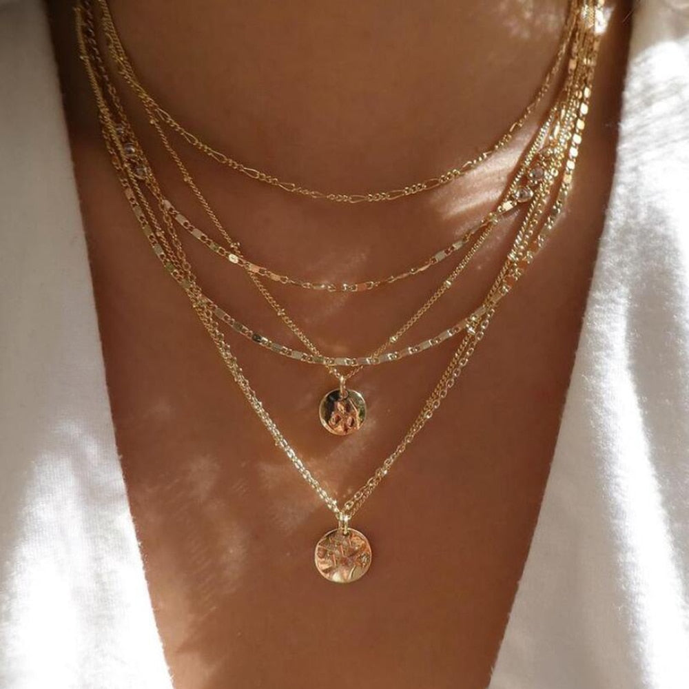 bls-miracle Bohemia Gold Color Multiple Styles Necklace For Women Multi-Layer Crystal Pendant Necklaces Set Jewelry Gifts