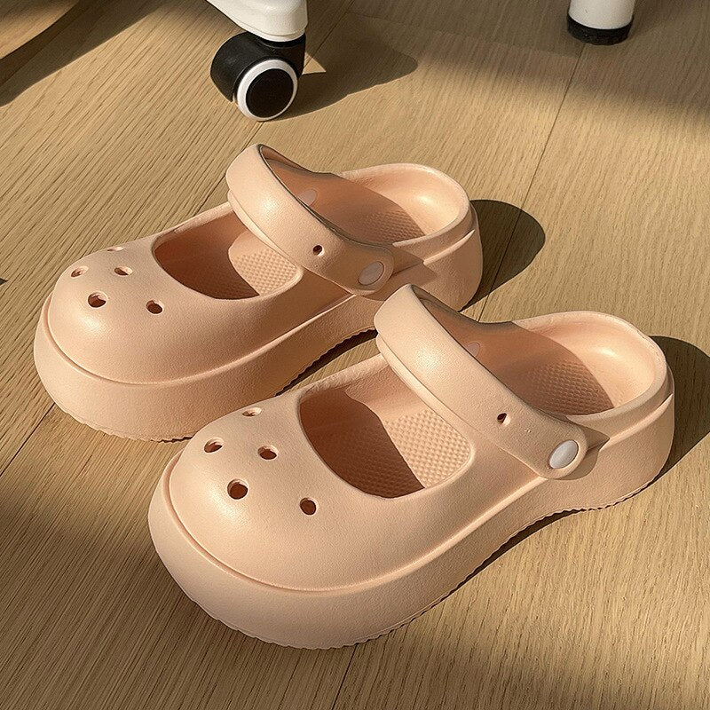 Close Toe Shoes for Women Summer Slippers with Thick Sole and Feet Feeling Cool Slippers for Women External Wear