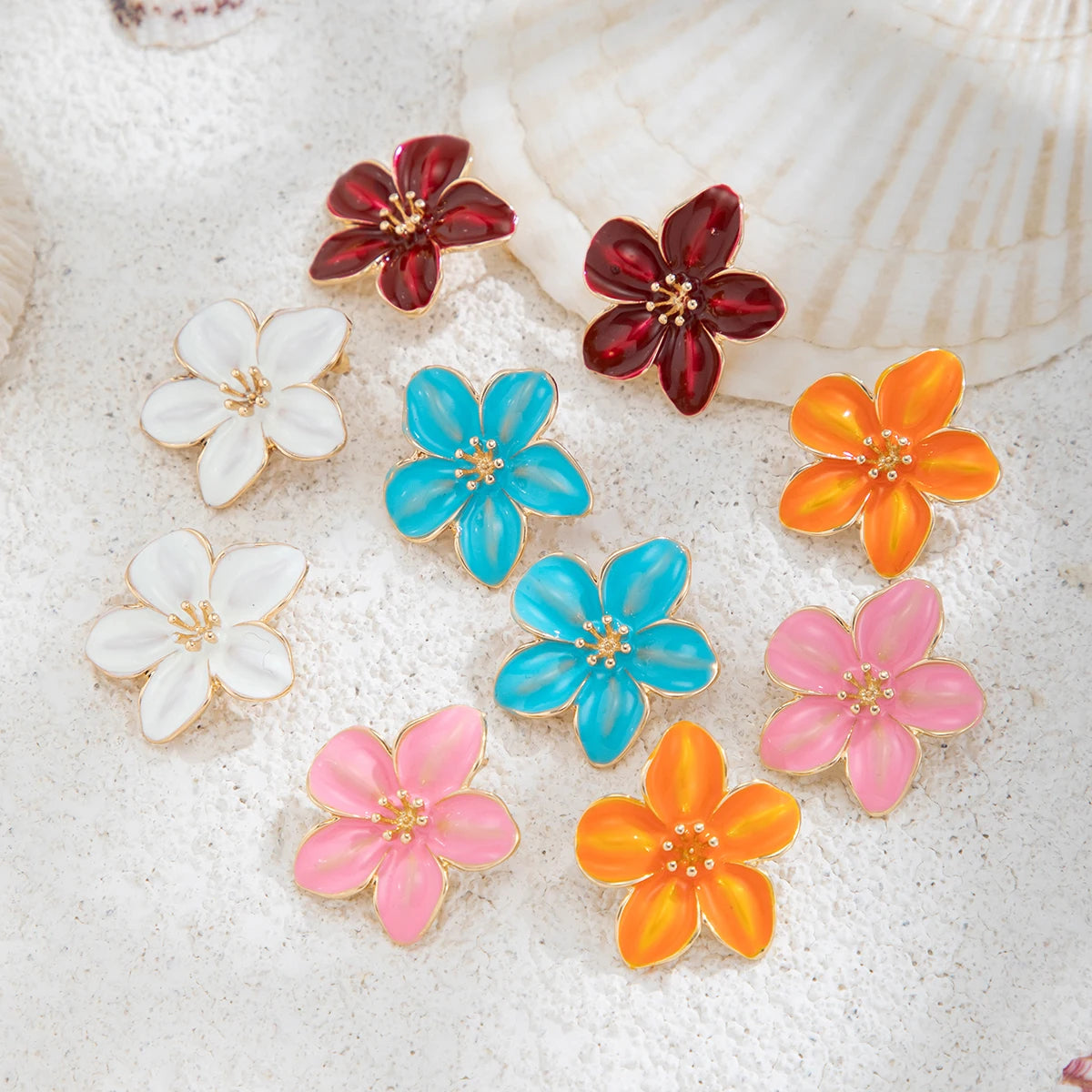 Enamel Petal Flower Stud Earrings Jewelry