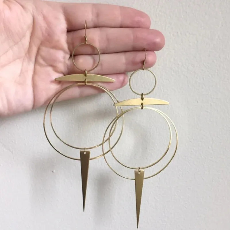 Crescent Moon Goddess Long Drop Earrings