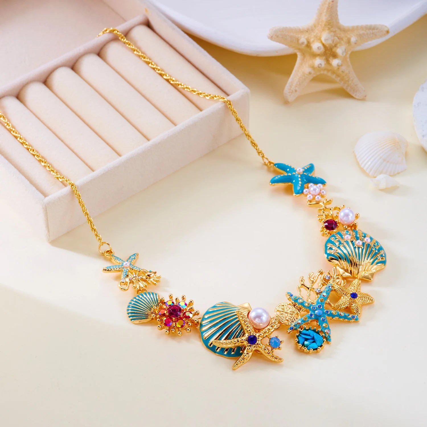 Exaggerated Coral, Starfish and Scallop Ocean Necklace, Bracelet or Earring