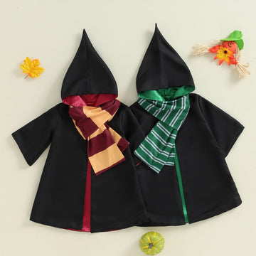 2024-07-09 Lioraitiin Kid Halloween Witch Costume Long Sleeve Hood Wizard Cloak with Scarf 2 Pcs Cosplay Clothes Set - Charlie Dolly