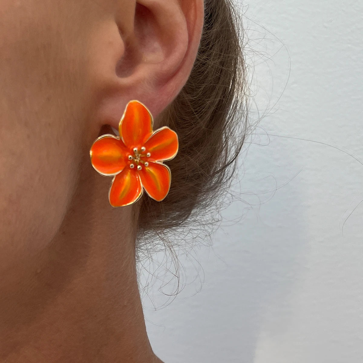 Enamel Petal Flower Stud Earrings Jewelry