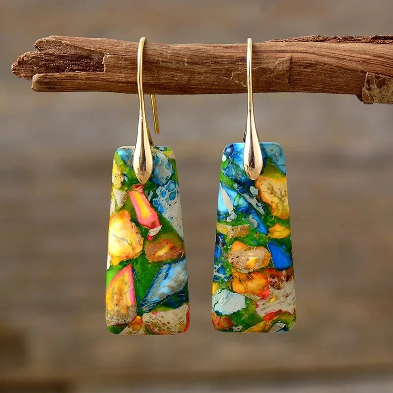 Natural Stone Geometric Pendant Earrings