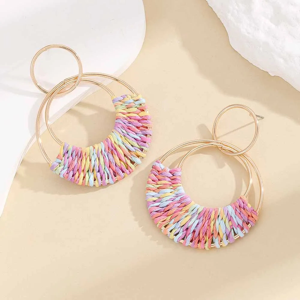 Handmade Raffia Wicker Hoop Earrings Jewelry