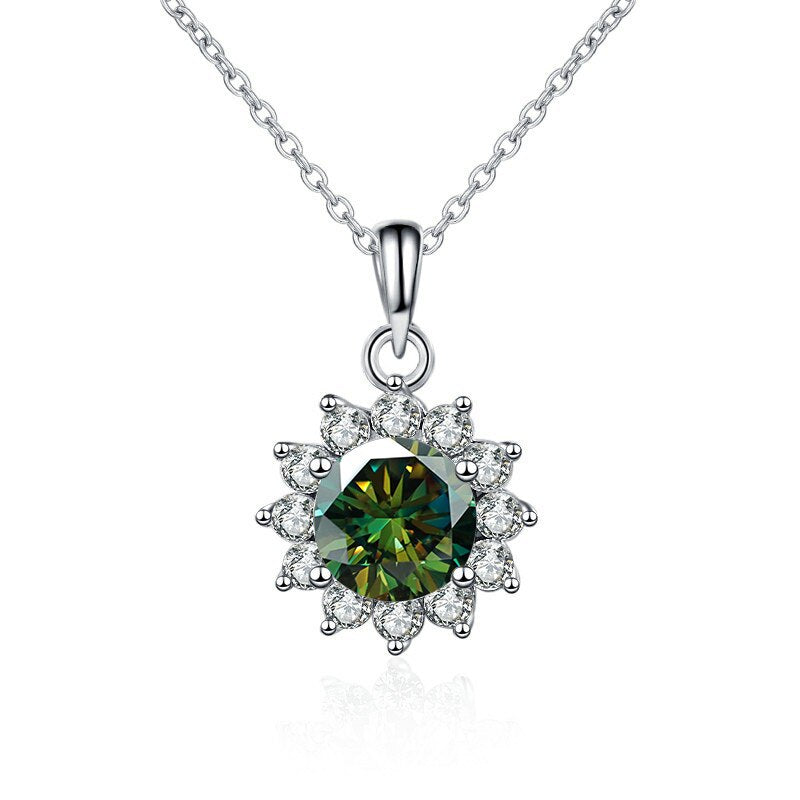 Butterflykiss In 925 Sterling Silver Sunflower Pendant Necklace For Women 1.0CT VVS1 Moissanite Diamond Wedding Jewelry Gift