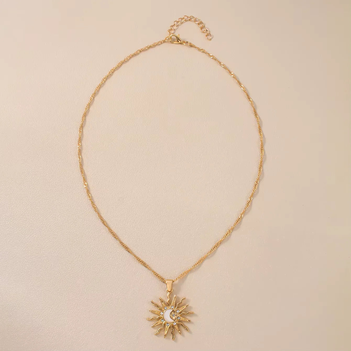 Sun Moon & Star Three-in-One Rhinestone Pendant Necklace, Vintage Celestial Talisman