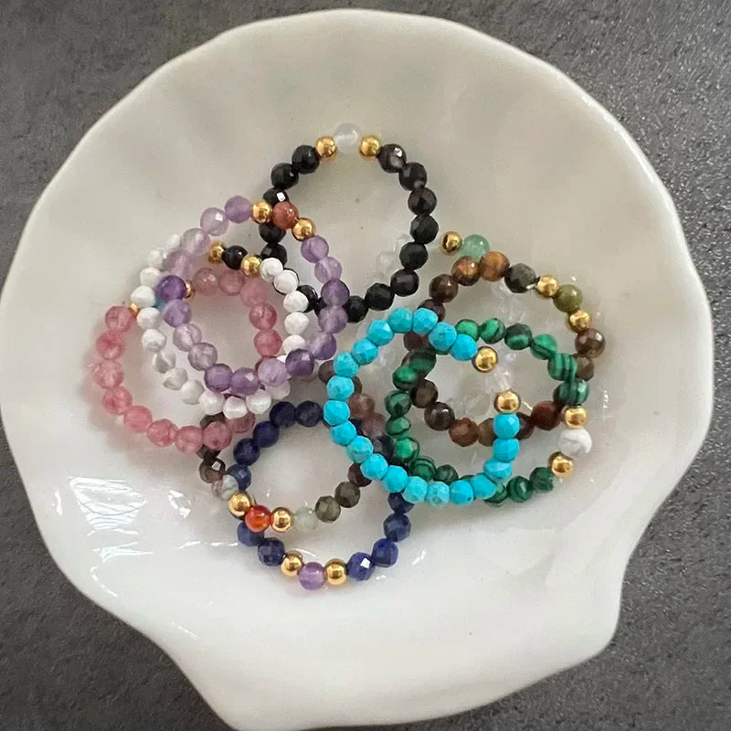 Boho Natural Stone Party Rings For Women Girls Trendy Handmade Jewelry Gift Amethyst Turquoise Tigereye Statement Ring Wholesale - Charlie Dolly