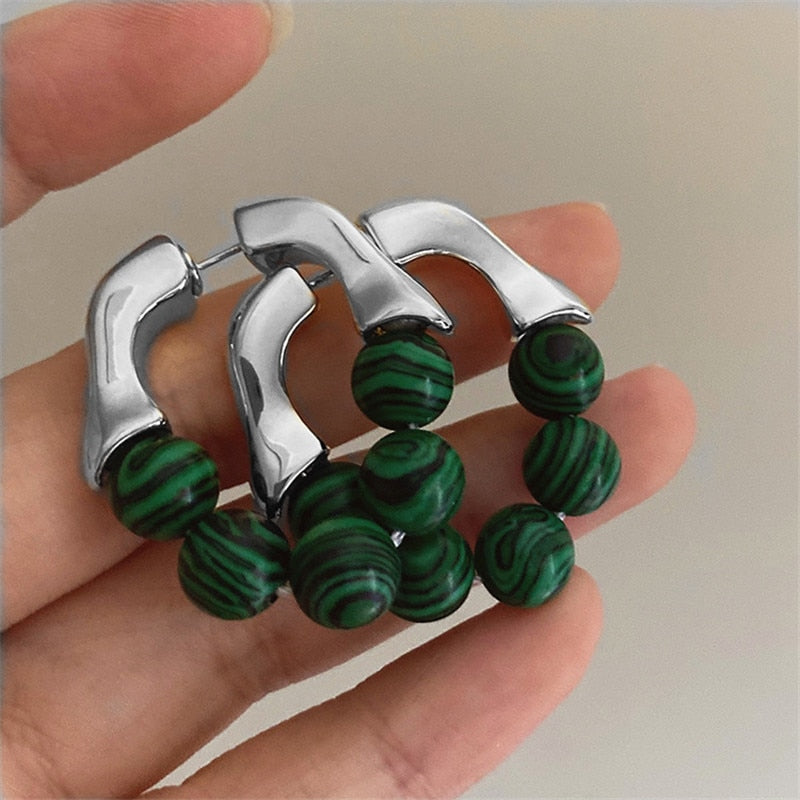 The Green Beads Metal Earrings European And American Style Hip-hop Punk Personality Fashion Stud Earrings Ms Travel Accessories