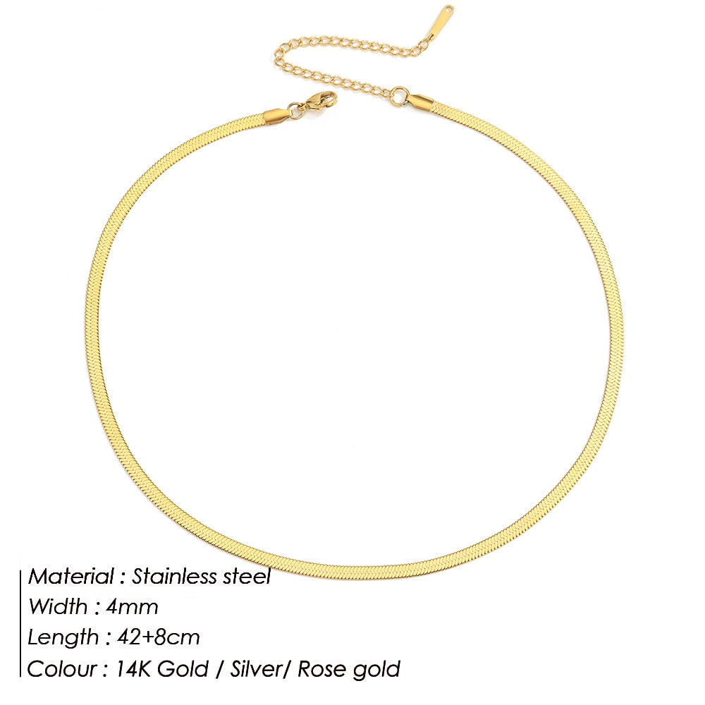 Hot Fashion Unisex Snake Chain Women Necklace Choker Stainless Steel Herringbone Gold Color Chain Necklace For Women Jewelry