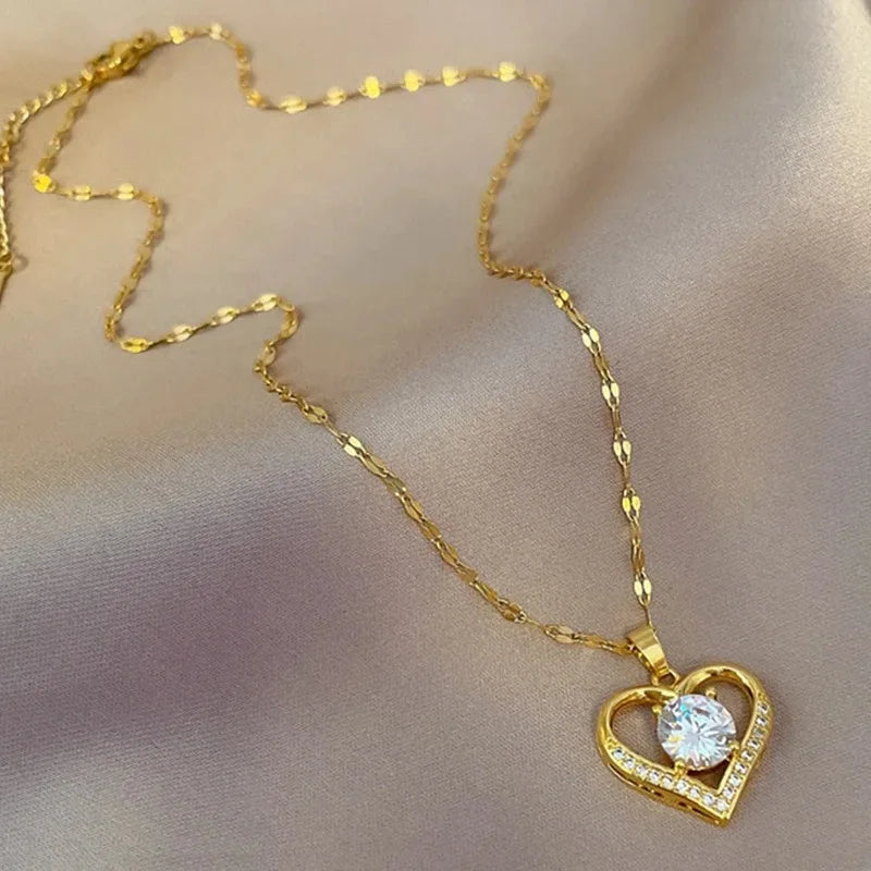 Gold Heart & Lips Pendant Boho Chain Necklace, Playful Love Talisman