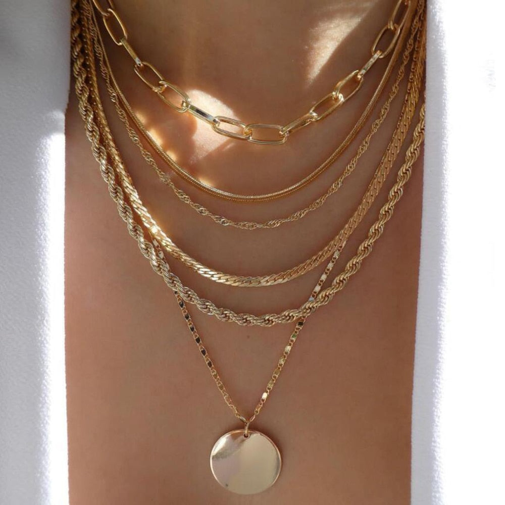 bls-miracle Bohemia Gold Color Multiple Styles Necklace For Women Multi-Layer Crystal Pendant Necklaces Set Jewelry Gifts