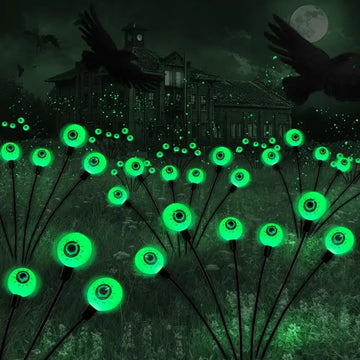 2024 Halloween Outdoor Solar Powered Scary Eyeball Lights Led Green Eyeball Blinking Firefly Lights Waterproof Solar Path Lights - Charlie Dolly