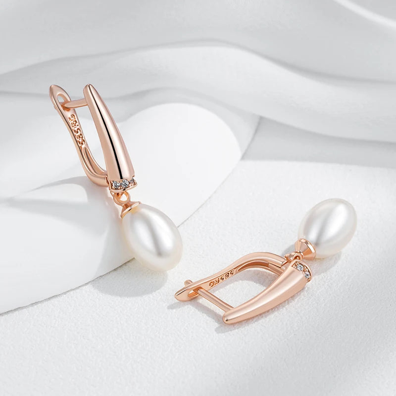 Geometric Pearl Rose Gold Drop Earrings Jewelry