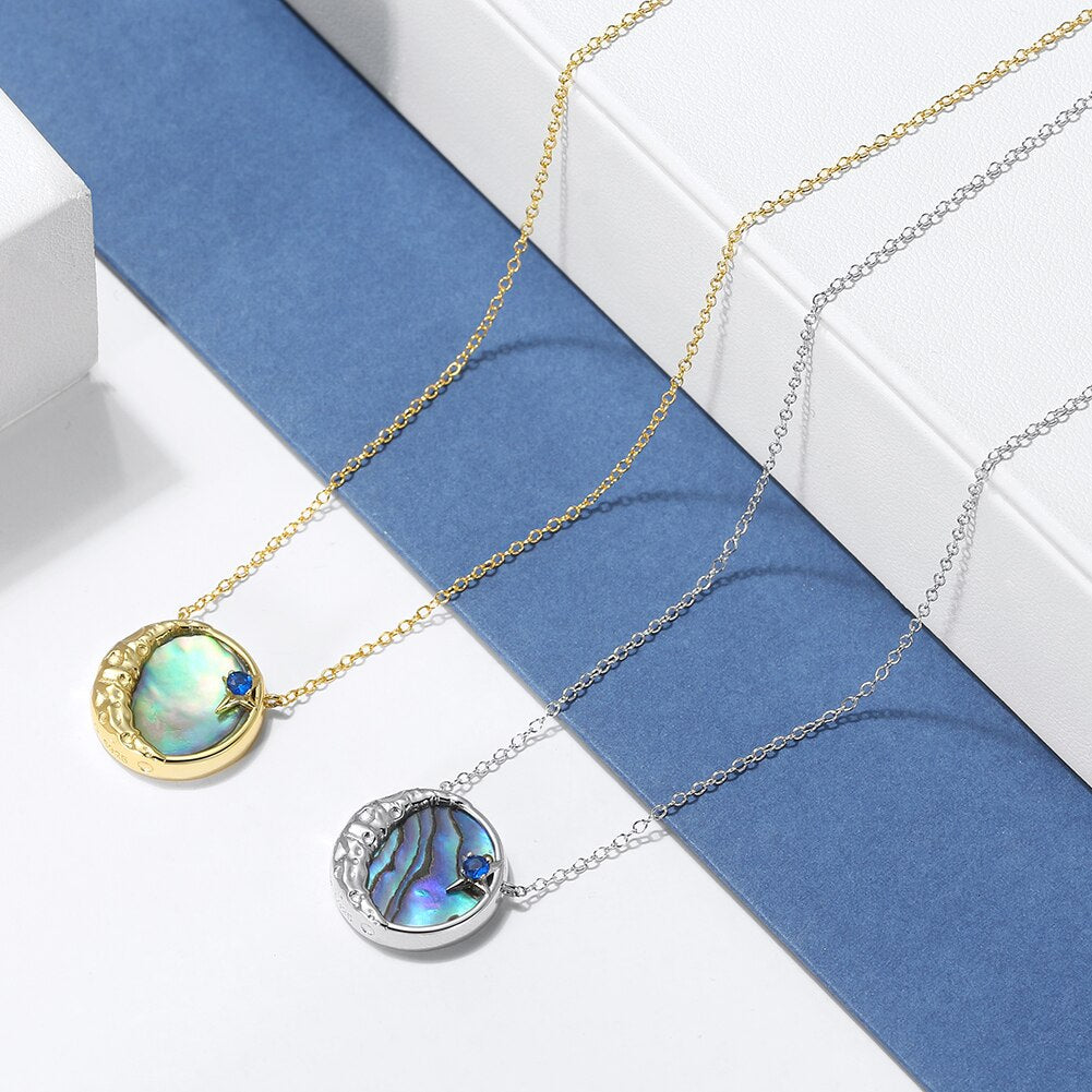 ORSA JEWELS 925 Sterling Silver Natural Abalone Shell Pendant with Unique AAAA Cubic Zirconia Necklace Jewelry for Women SN308
