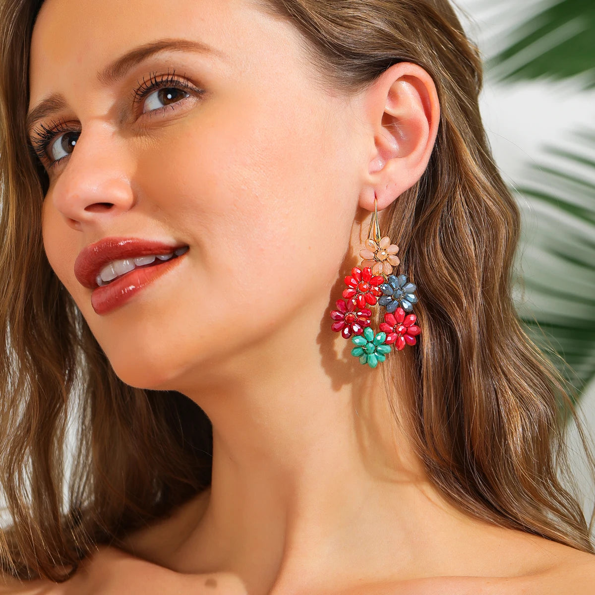 Seed Bead Flower Crystal Drop Earrings Jewelry
